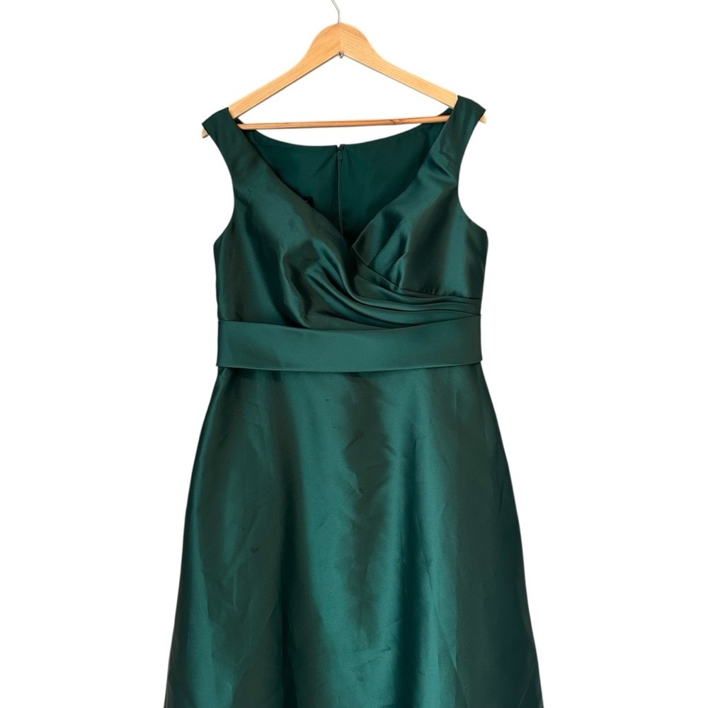 Alfred Sung Off-the-Shoulder Draped Wrap Satin Maxi Dress Hunter Green, size 14 - Picture 7 of 13